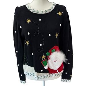 Vintage JACK B. QUICK Sweater Womens PM Christmas Santa Embellished Feathers